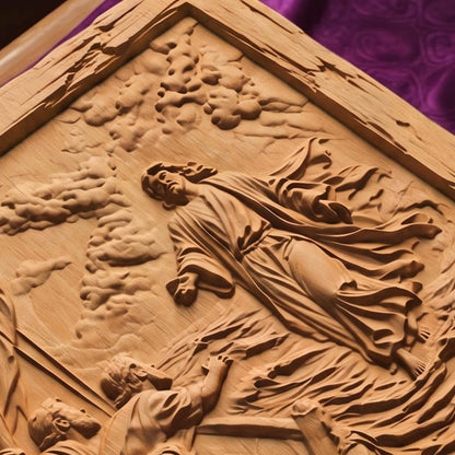 Jesus Christ Walks on Water Wooden Carved Handmade Christian Icon  Byzantine Greek Orthodox Home Decor Cretan Holy Carvings