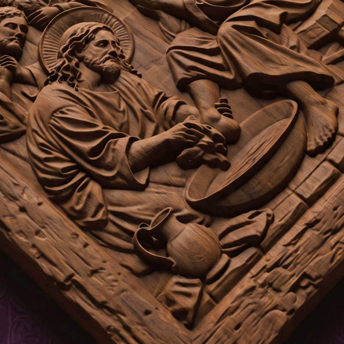 Jesus Christ Washes His Disciple’s Feet Wooden Carved Handmade Christian Icon  Byzantine Greek Orthodox Home Decor Cretan Holy Carvings