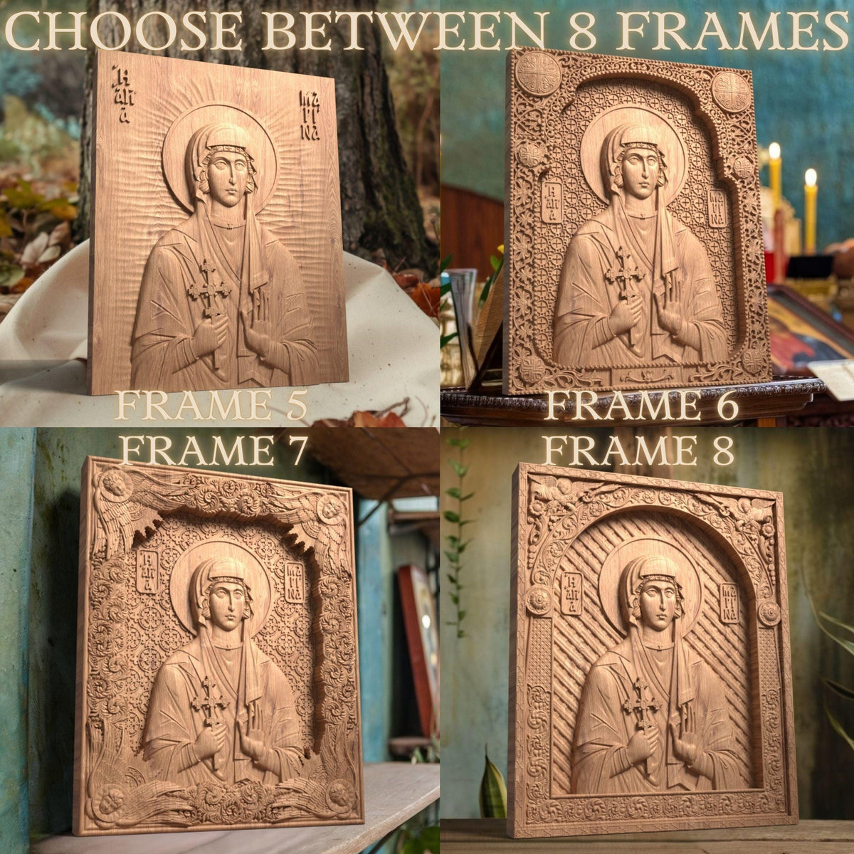 Saint Marina Wooden Carved Handmade Christian Icon. Byzantine Greek Orthodox Home Art Decor.