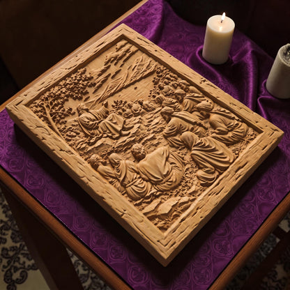 Jesus Christ Teaching the Crowds Wooden Carved Handmade Christian Icon  Byzantine Greek Orthodox Home Decor Cretan Holy Carvings