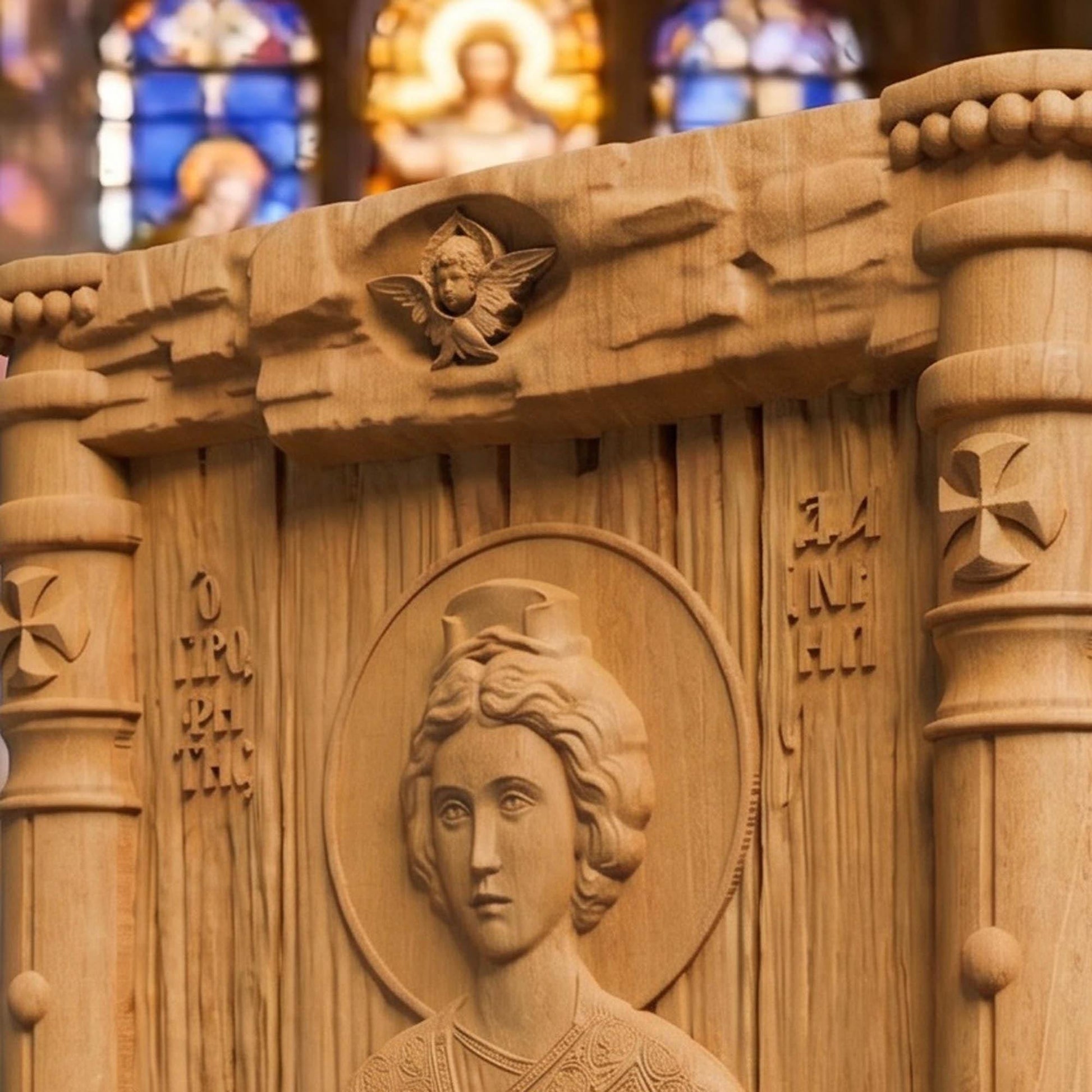 Prophet Daniel Wooden Carved Handmade Christian Icon Patron Saint of Courage, Fortitude, and Strength Right Side Natural Wood Color Cretan Holy Carvings