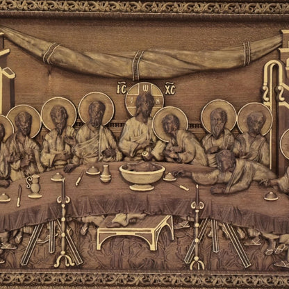 Last Supper Wooden Carved Handmade Christian Icon | Byzantine Greek Orthodox Home Art Decor