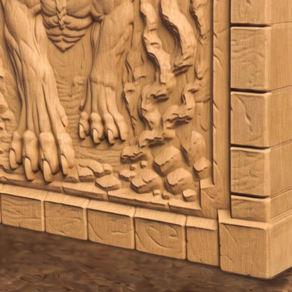 Cerberus the Three Headed Dog Ancient Greek Mythology Monster 3D Wooden Bas Relief Panel Art Sculptural Gift Idea Cretan Holy Carvings