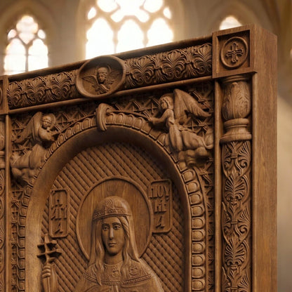 Saint Lucy Patron Saint of Blindness Wooden Carved Handmade Christian Icon | Byzantine Greek Orthodox Home Art Decor