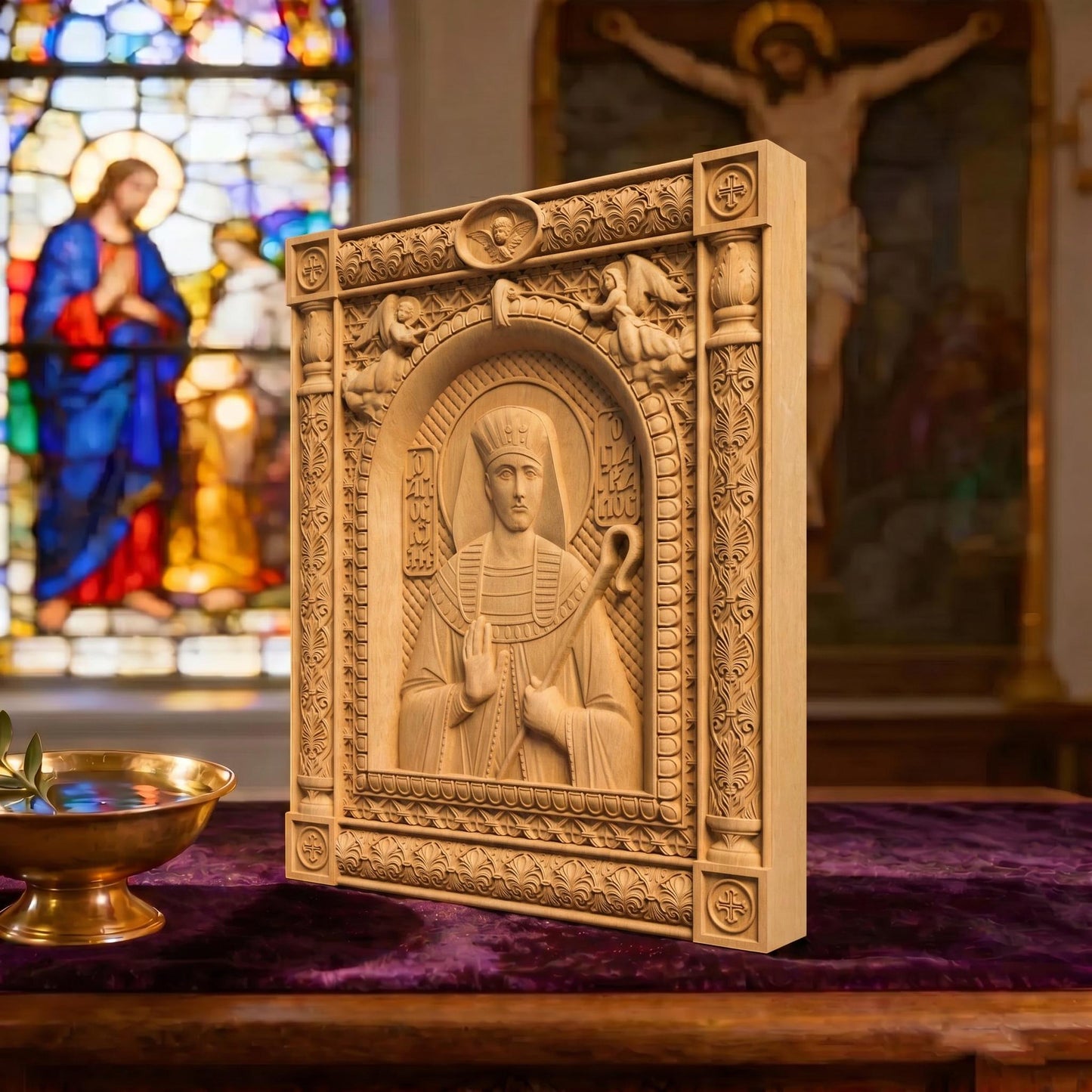 Patriarch Joseph Wooden Carved Handmade Christian Icon | Byzantine Greek Orthodox Home Art Decor