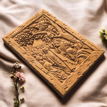 Jesus Talking to Zacchaeus on a Tree Wooden Carved Handmade Christian Icon  Byzantine Greek Orthodox Home Decor Cretan Holy Carvings