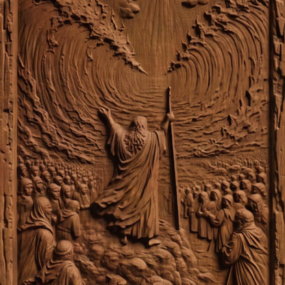 Moses Dividing the Waters Wooden Carved Handmade Christian Icon  Byzantine Greek Orthodox Home Decor Cretan Holy Carvings