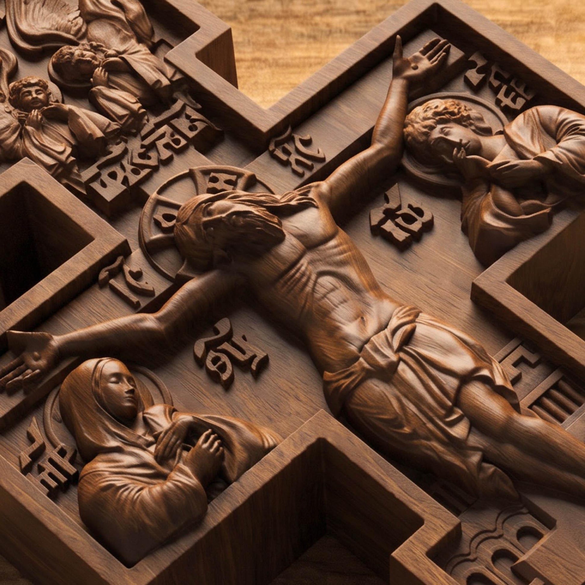 Hand Carved Cross No 3 | Wood Byzantine Greek Christian Wall Art Cretan Holy Carvings