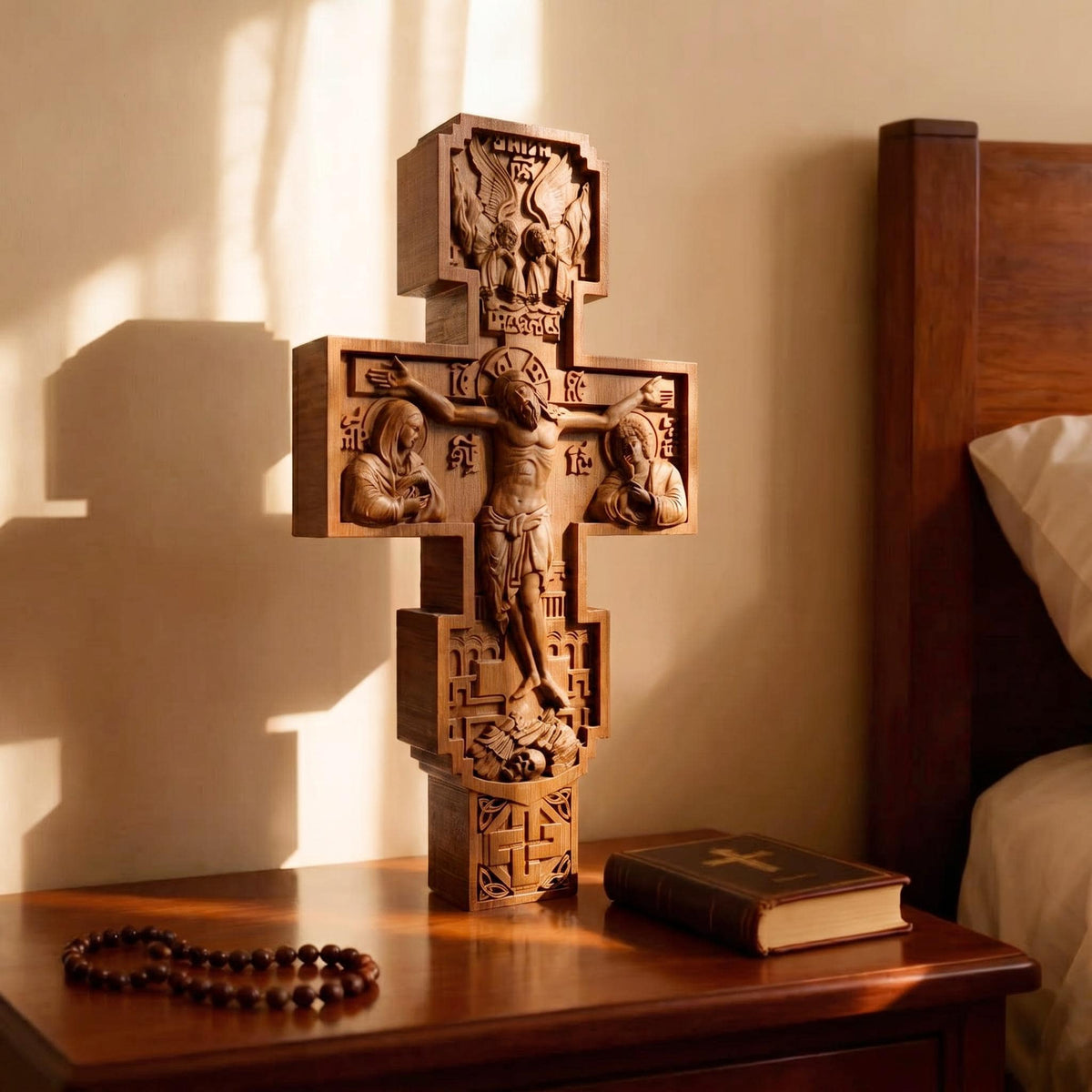 Hand Carved Cross No 3 | Wood Byzantine Greek Christian Wall Art Cretan Holy Carvings
