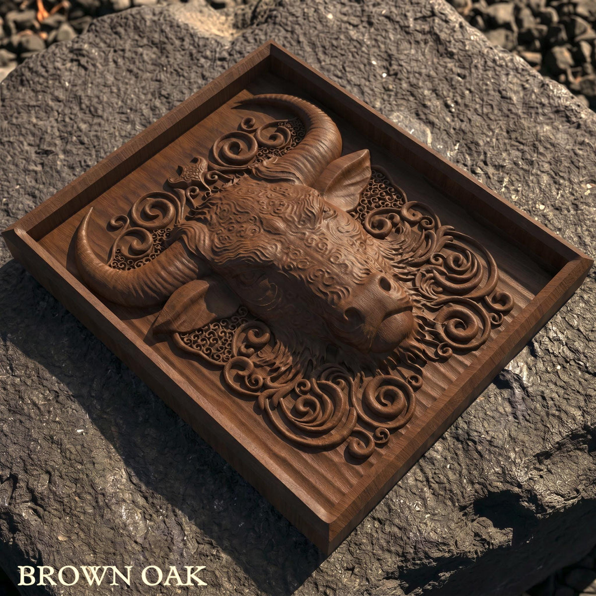 Bull Tribal Framed Bas Relief | Wooden Bull Carving | Sculptural Gift Idea