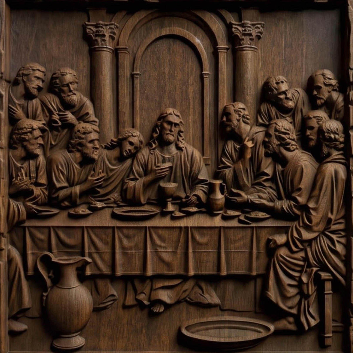The Last Supper 6 Wooden Carved Handmade Christian Icon  Byzantine Greek Orthodox Home Decor Cretan Holy Carvings