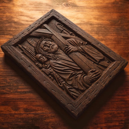 Jesus Christ Carries his Cross Wooden Carved Handmade Christian Icon  Byzantine Greek Orthodox Home Decor Cretan Holy Carvings