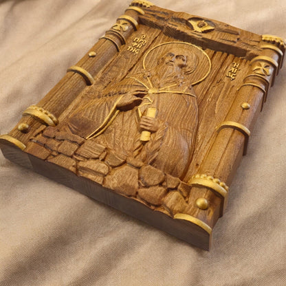 Prophet Elijah Wooden Carved Handmade Christian Icon. Byzantine Greek Orthodox Home Art Decor.