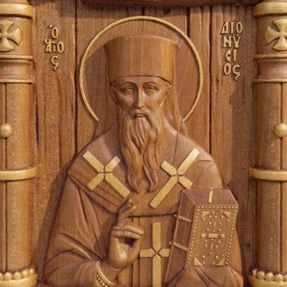 Saint Dionysios of Zakynthos Wooden Carved Handmade Christian Icon. Byzantine Greek Orthodox Home Decor.