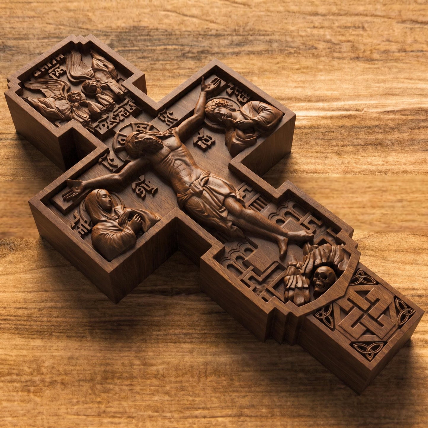 Hand Carved Cross No 3 | Wood Byzantine Greek Christian Wall Art Cretan Holy Carvings
