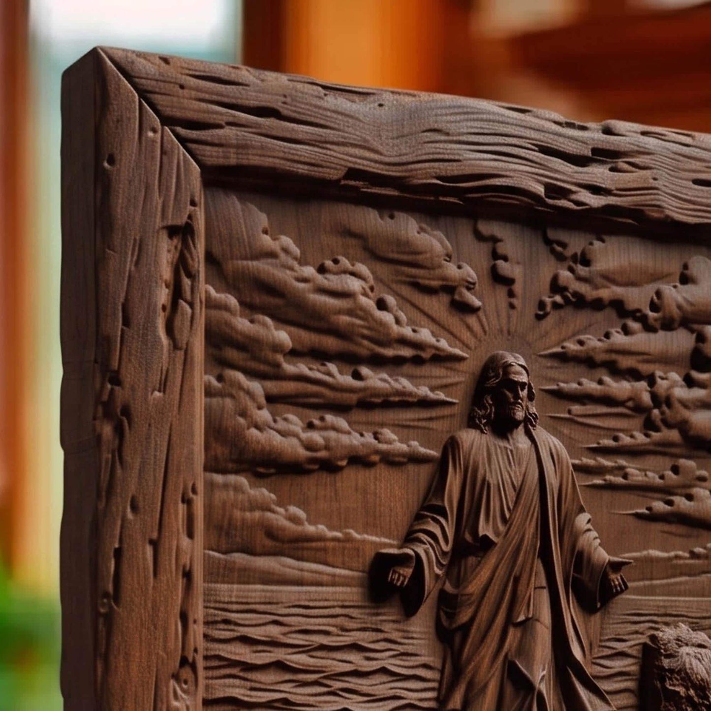 Jesus Christ Walks on the Sea Wooden Carved Handmade Christian Icon  Byzantine Greek Orthodox Home Art Decor Cretan Holy Carvings