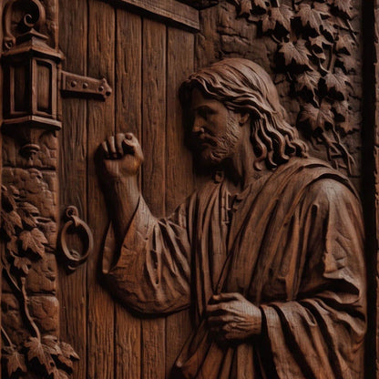 Jesus Christ Stands at the Door and Knocks Wooden Carved Handmade Christian Icon  Byzantine Greek Orthodox Home Decor Cretan Holy Carvings