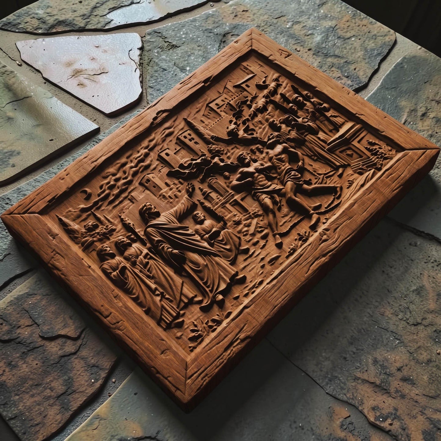 Jesus Christ Helps the Two Possessed Men Wooden Carved Handmade Christian Icon  Byzantine Greek Orthodox Home Art Decor Cretan Holy Carvings