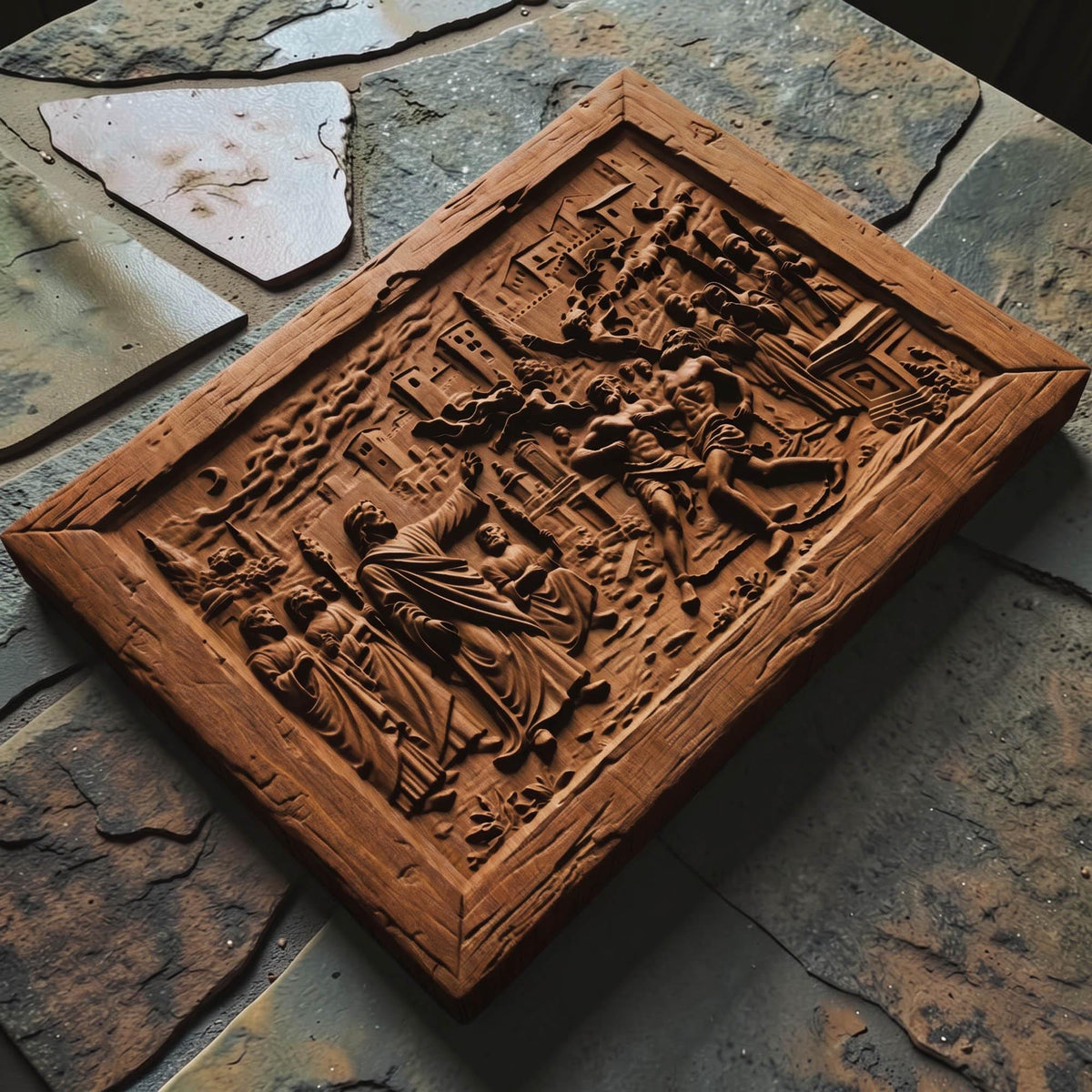 Jesus Christ Helps the Two Possessed Men Wooden Carved Handmade Christian Icon  Byzantine Greek Orthodox Home Art Decor Cretan Holy Carvings