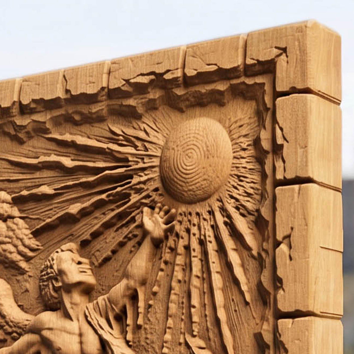 Icarus Melting Wings from Ancient Greek Mythology 3D Wooden Bas Relief Panel Art Sculptural Gift Idea Cretan Holy Carvings