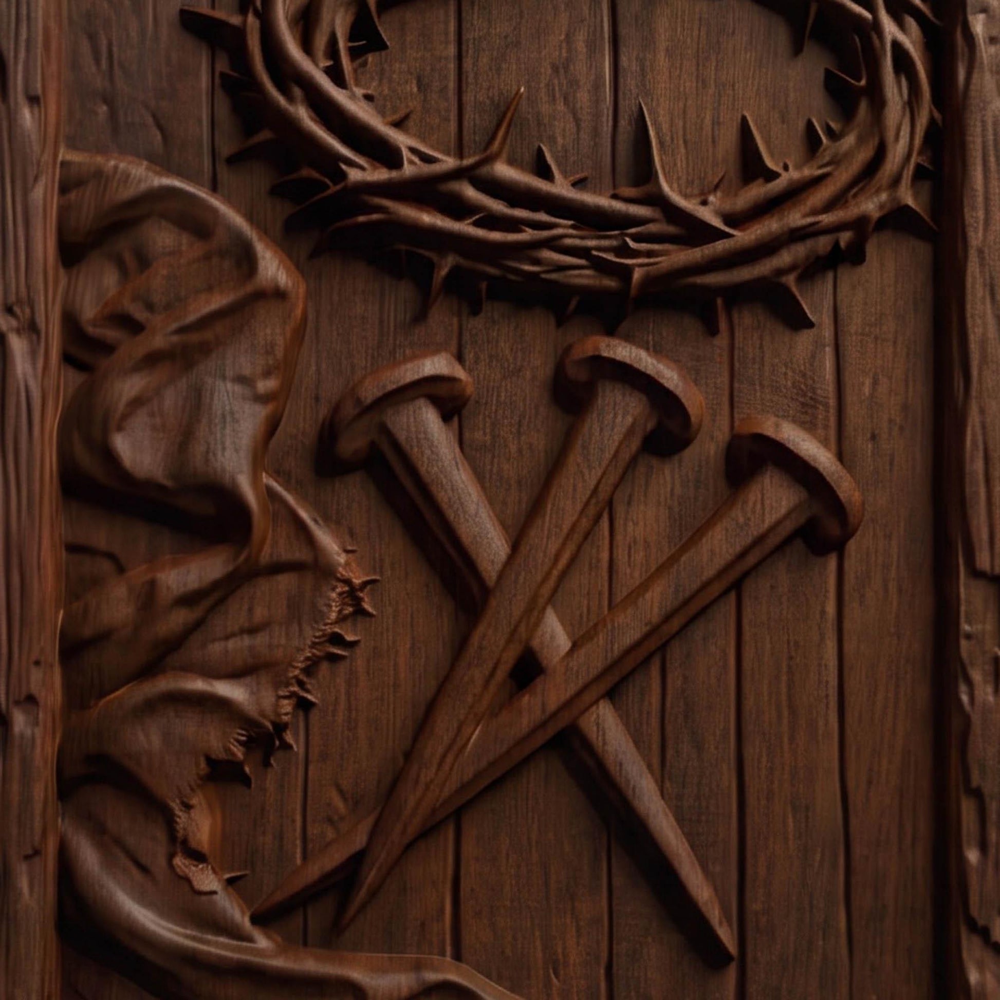 Iron Nails and Crown of Thorns Wooden Carved Handmade Christian Icon  Byzantine Greek Orthodox Home Decor Cretan Holy Carvings