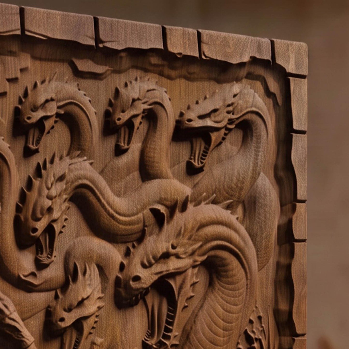 Hercules Fighting the Hydra 3D Wooden Bas Relief Panel Art Sculptural Gift Idea Cretan Holy Carvings
