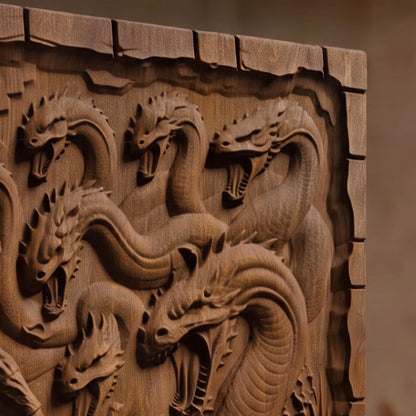 Hercules Fighting the Hydra 3D Wooden Bas Relief Panel Art Sculptural Gift Idea Cretan Holy Carvings