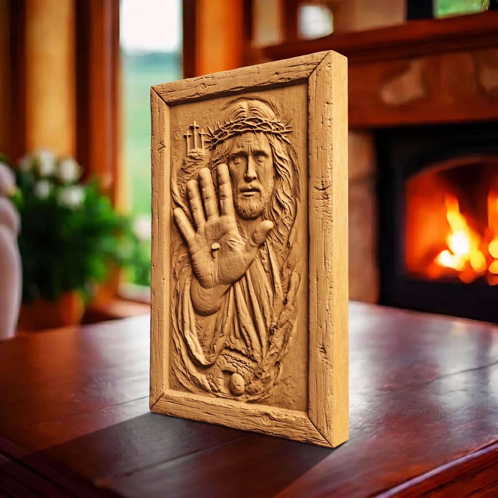 Jesus Christ Wound Wooden Carved Handmade Christian Icon  Byzantine Greek Orthodox Home Art Decor Cretan Holy Carvings