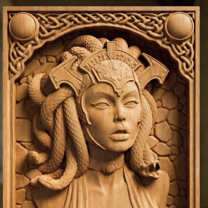 Wooden Medusa Carving | Framed Bas Relief | Sculptural Gift Idea