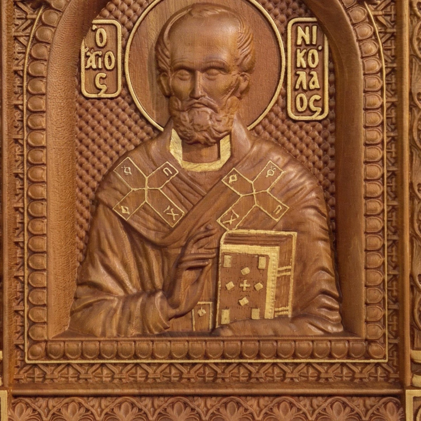Saint Nicholas Wooden Carved Handmade Christian Icon. Byzantine Greek Orthodox Home Art Decor.