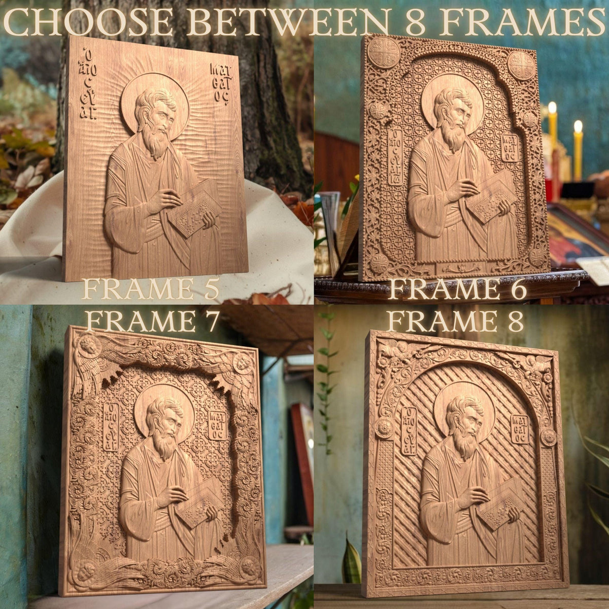 Matthew the Evangelist Wooden Carved Handmade Christian Icon. Byzantine Greek Orthodox Home Art Decor.