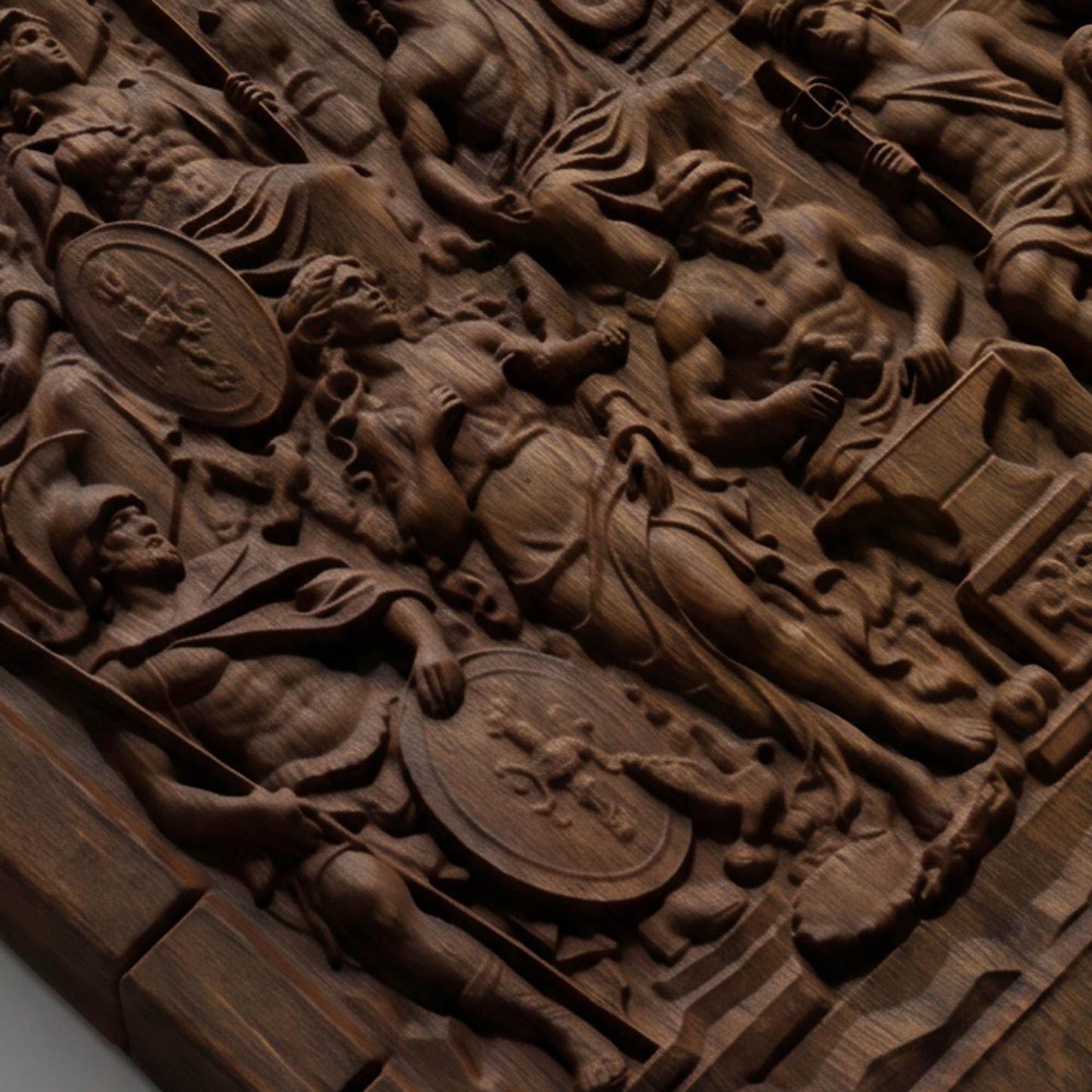 The Gathering of Olympian Gods 3D Wooden Bas Relief Panel Art Sculptural Gift Idea Cretan Holy Carvings