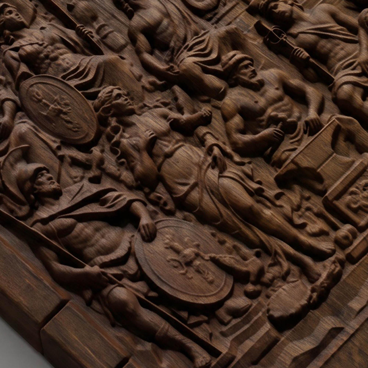 The Gathering of Olympian Gods 3D Wooden Bas Relief Panel Art Sculptural Gift Idea Cretan Holy Carvings