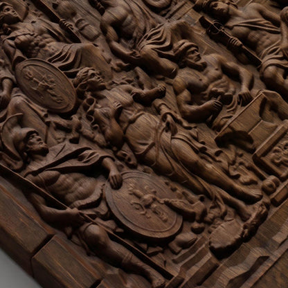 The Gathering of Olympian Gods 3D Wooden Bas Relief Panel Art Sculptural Gift Idea Cretan Holy Carvings