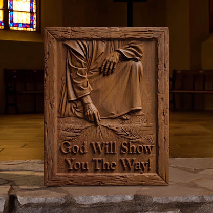 God Will Show You The Way Wooden Carved Handmade Christian Icon  Byzantine Greek Orthodox Home Art Decor Cretan Holy Carvings