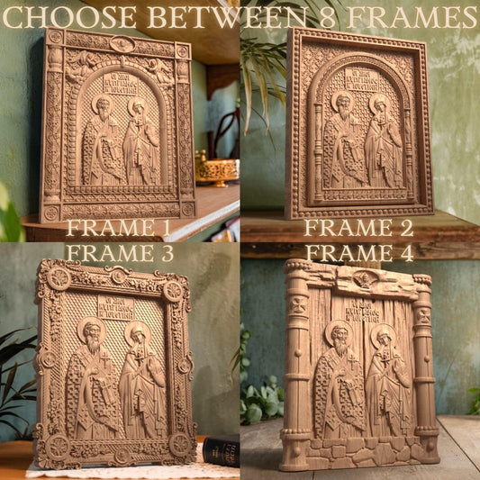 Άγιοι Κυπριανός και Ιουστίνη Ξυλόγλυπτη Εικόνα.