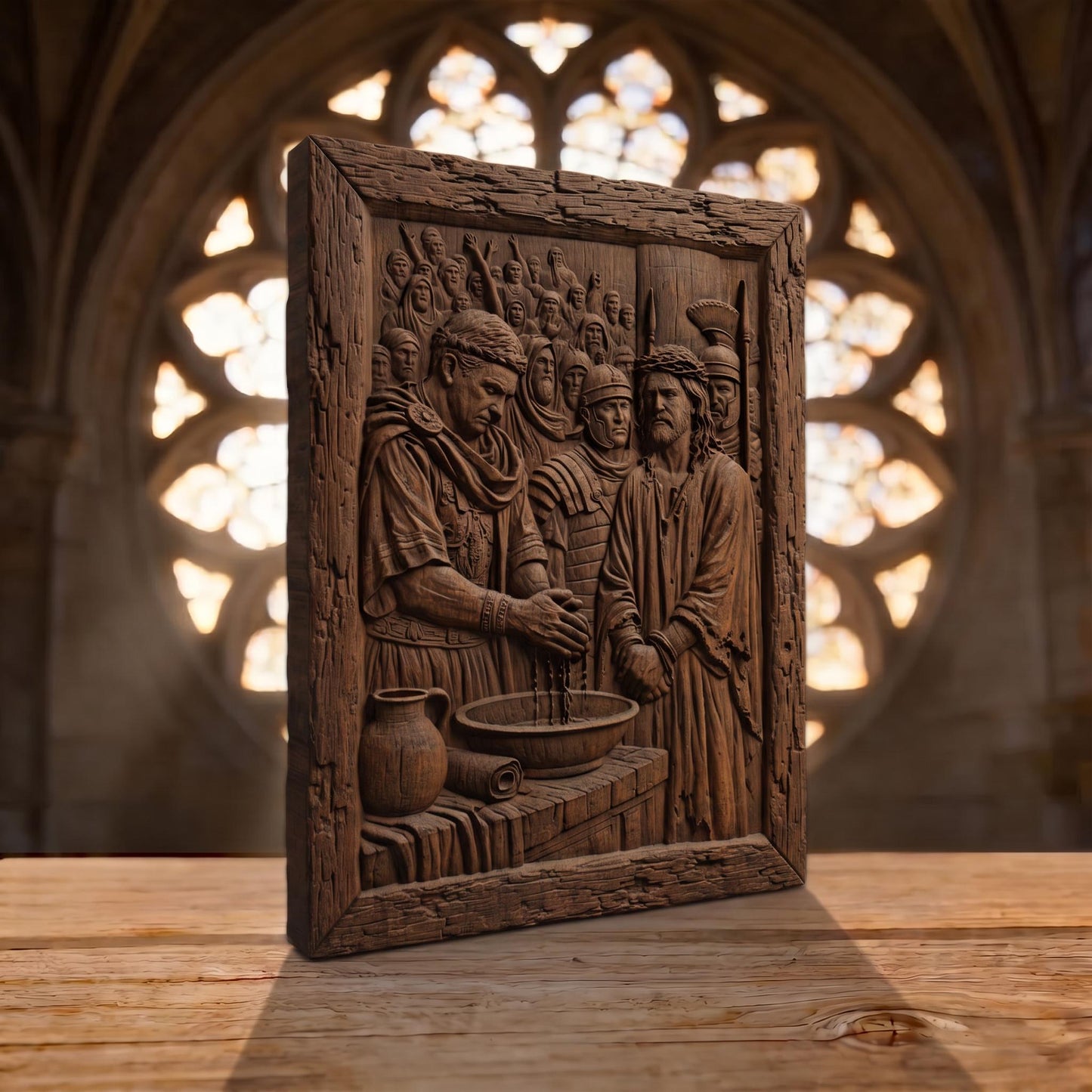 Pilate Washes his Hands of the Blood of Jesus Christ Wooden Carved Handmade Christian Icon  Byzantine Greek Orthodox Home Decor Cretan Holy Carvings