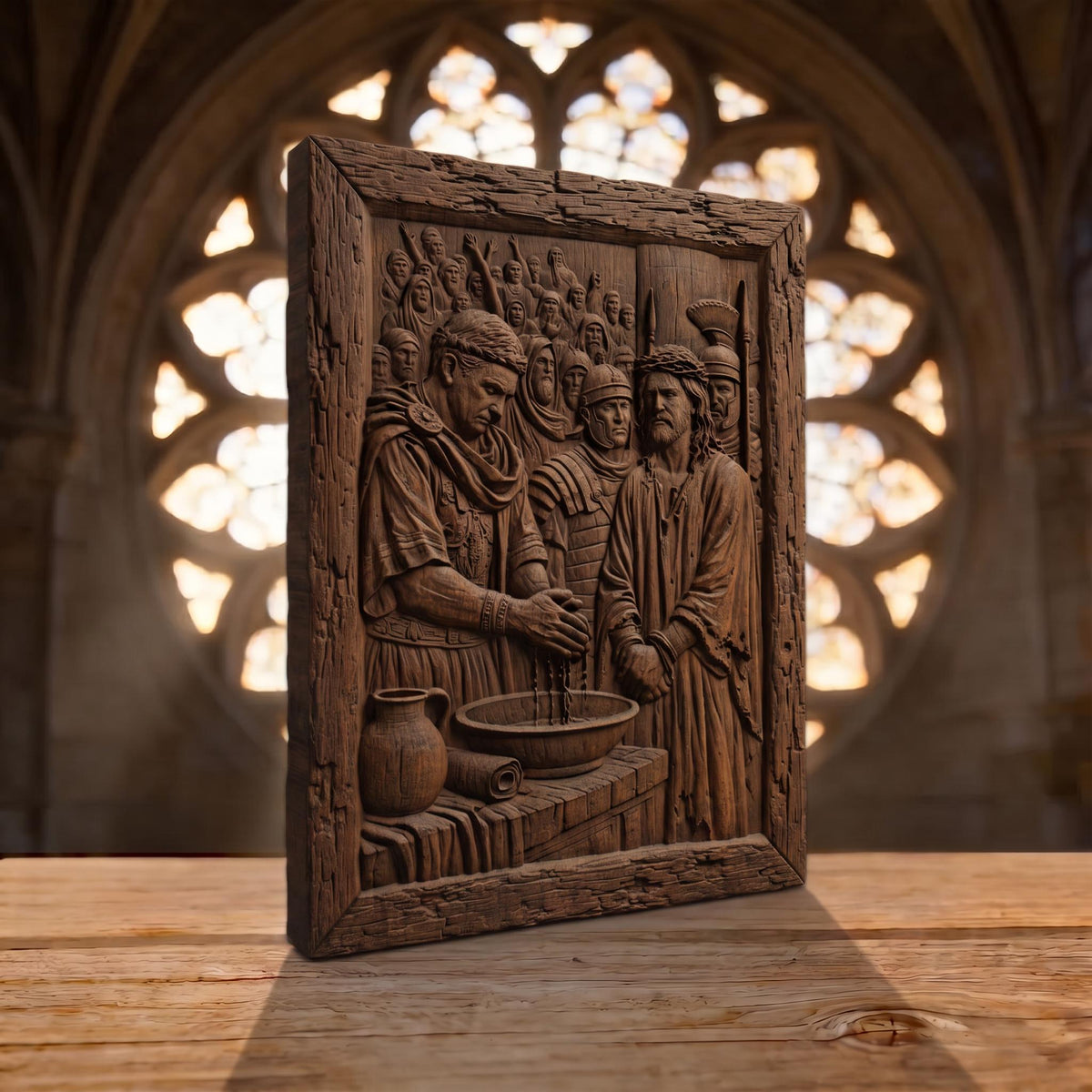 Pilate Washes his Hands of the Blood of Jesus Christ Wooden Carved Handmade Christian Icon  Byzantine Greek Orthodox Home Decor Cretan Holy Carvings