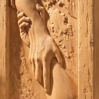 God Helps Wooden Carved Handmade Christian Icon  Byzantine Greek Orthodox Home Decor Cretan Holy Carvings