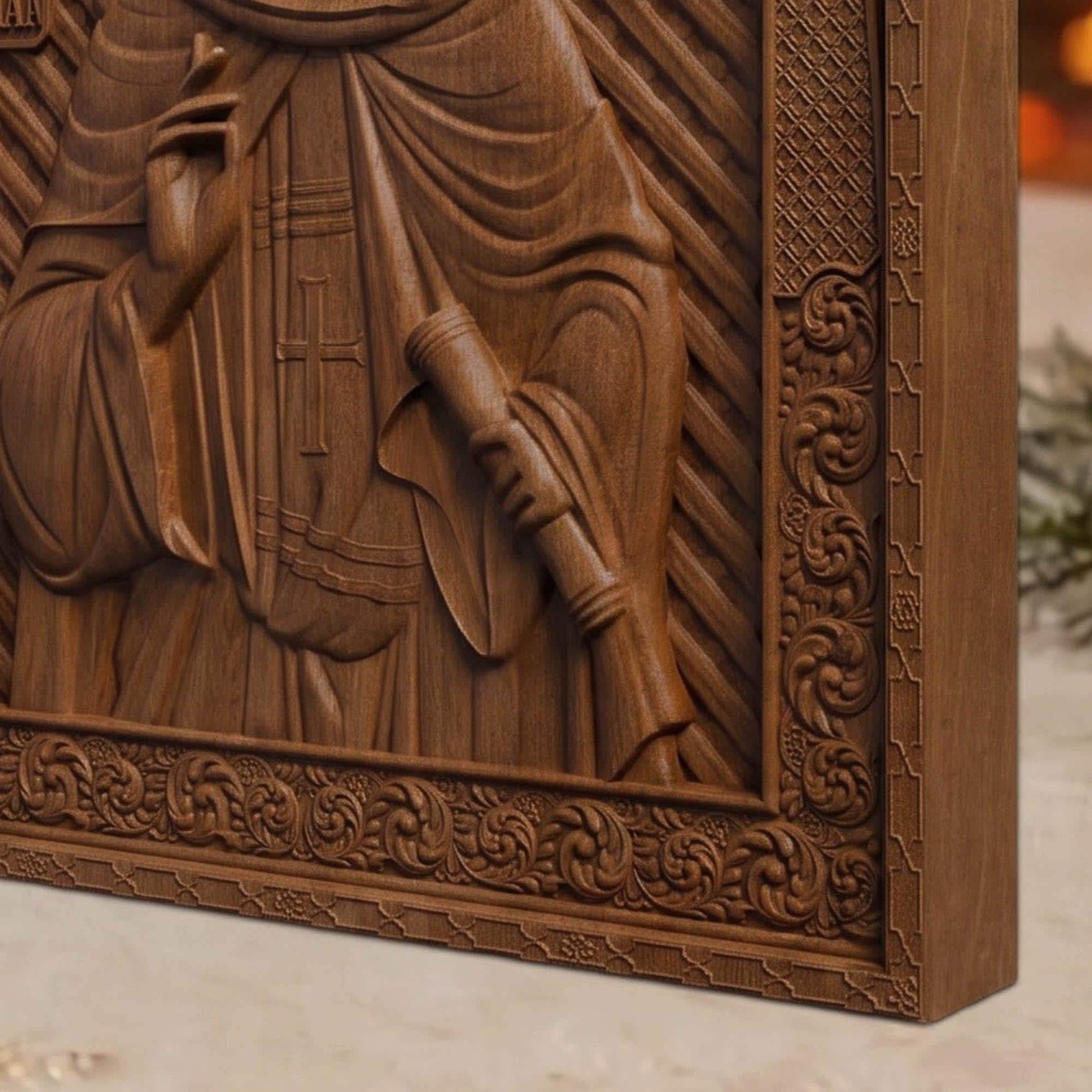 Saint Herman of Alaska Wooden Carved Handmade Christian Icon | Byzantine Greek Orthodox Home Art Decor