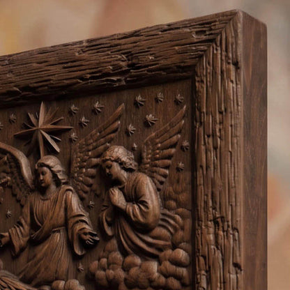 The Birth of Jesus Christ and the Shepherds Wooden Carved Handmade Christian Icon  Byzantine Greek Orthodox Home Decor Cretan Holy Carvings