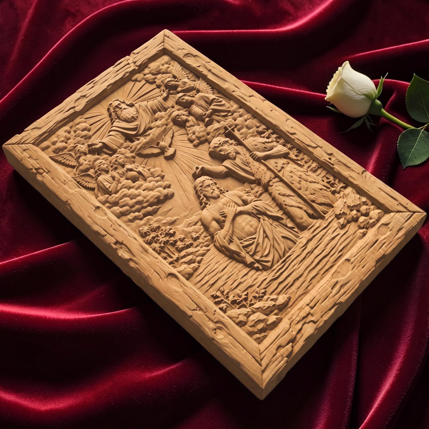 The Baptism of Jesus Christ Wooden Carved Handmade Christian Icon  Byzantine Greek Orthodox Home Decor Cretan Holy Carvings