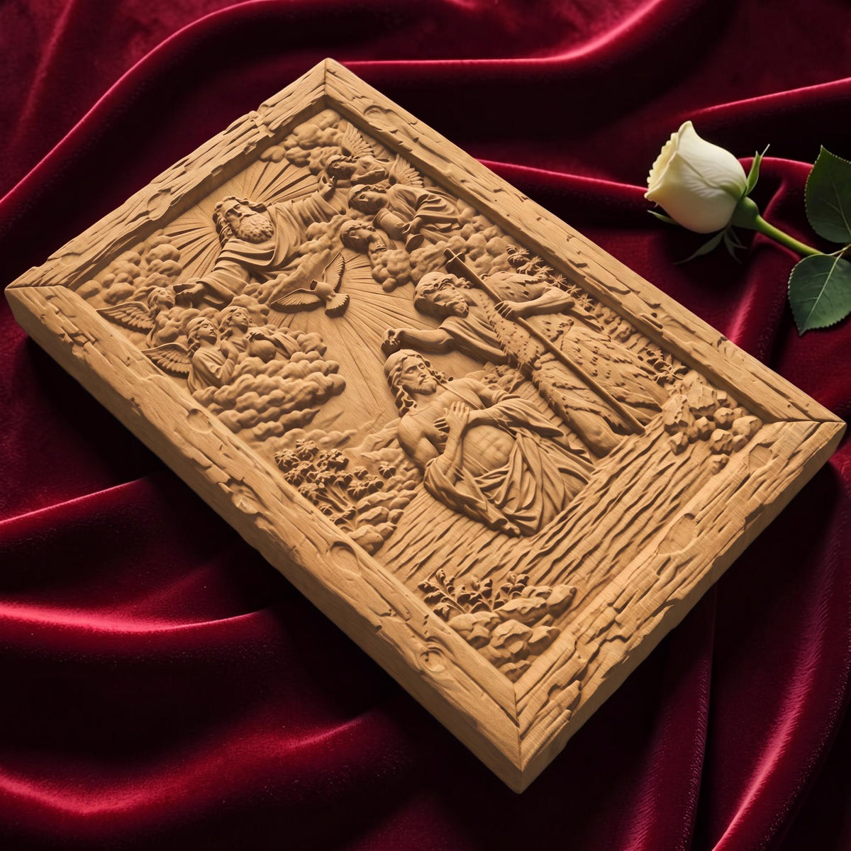 The Baptism of Jesus Christ Wooden Carved Handmade Christian Icon  Byzantine Greek Orthodox Home Decor Cretan Holy Carvings