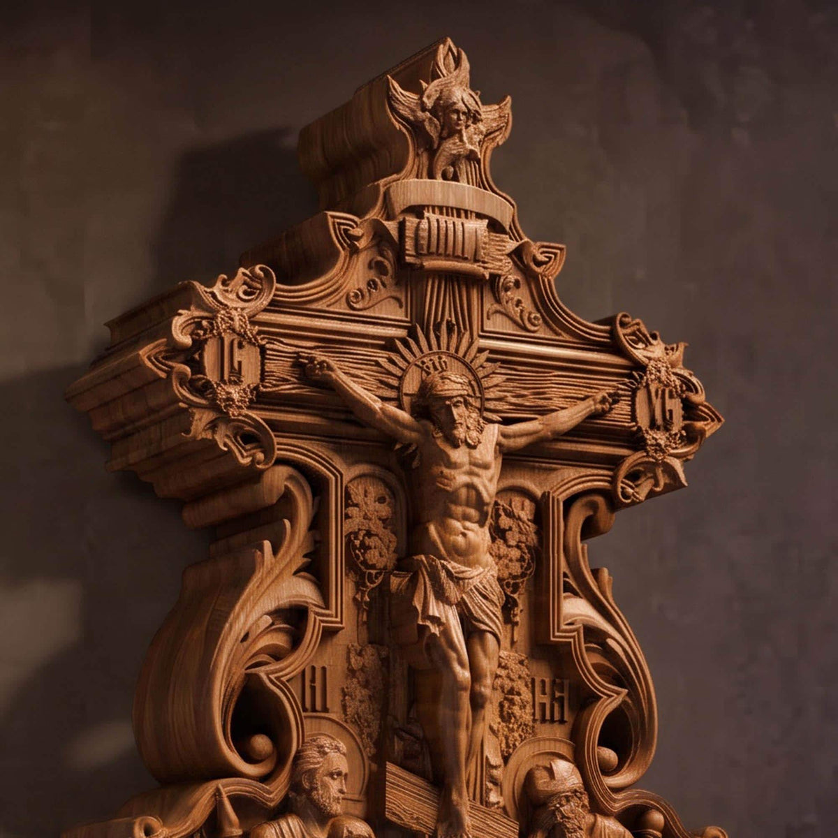 Hand Carved Cross No 12 | Wood Byzantine Greek Christian Wall Art Cretan Holy Carvings