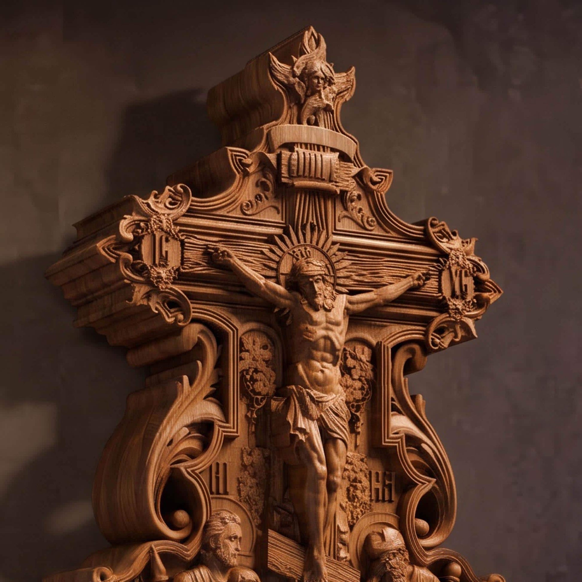 Hand Carved Cross No 12 | Wood Byzantine Greek Christian Wall Art Cretan Holy Carvings