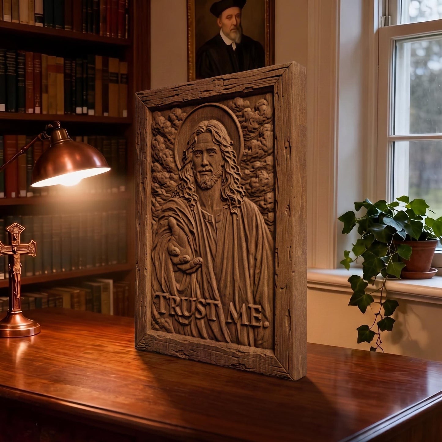 Jesus Christ - Trust Me Wooden Carved Handmade Christian Icon  Byzantine Greek Orthodox Home Decor Cretan Holy Carvings