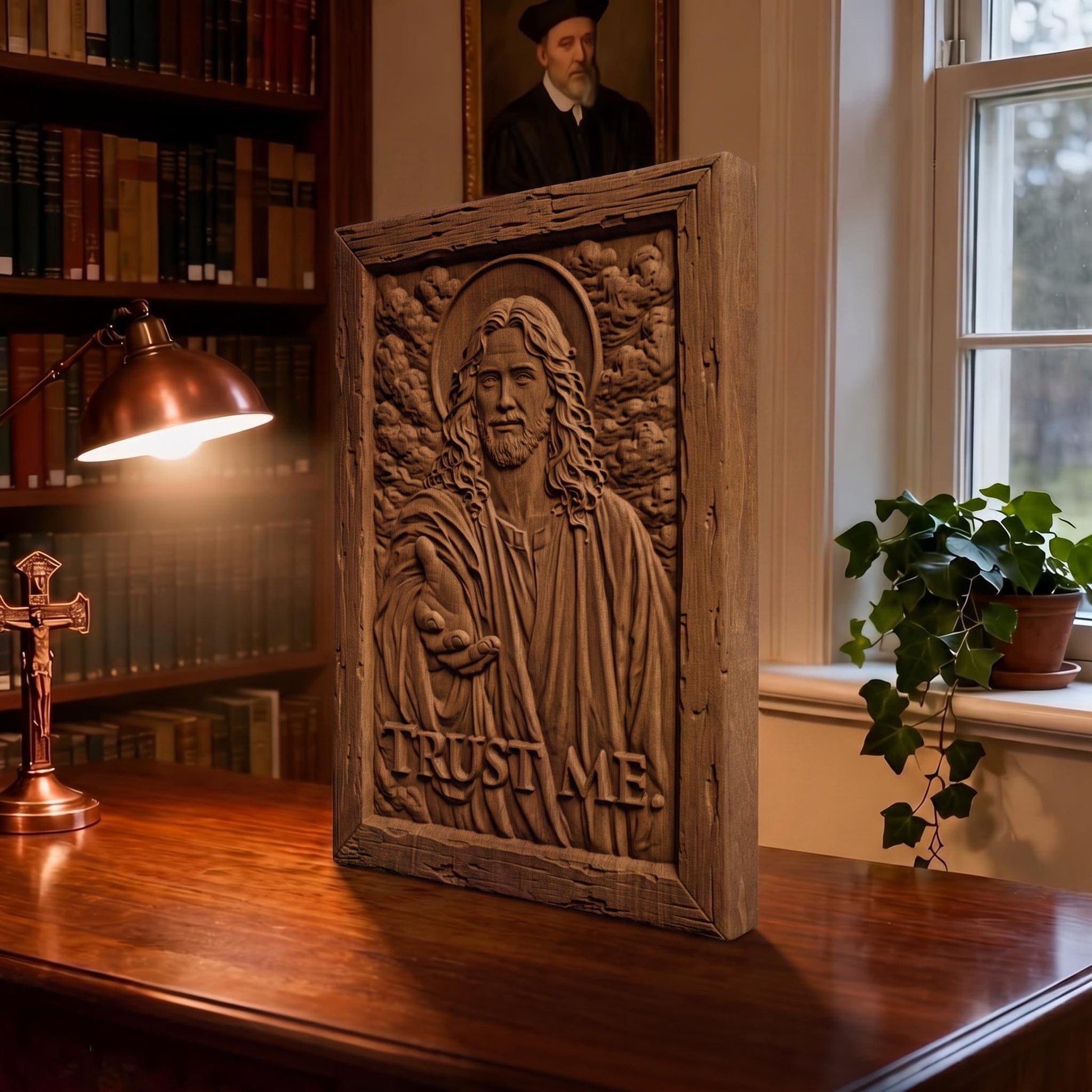 Jesus Christ - Trust Me Wooden Carved Handmade Christian Icon  Byzantine Greek Orthodox Home Decor Cretan Holy Carvings