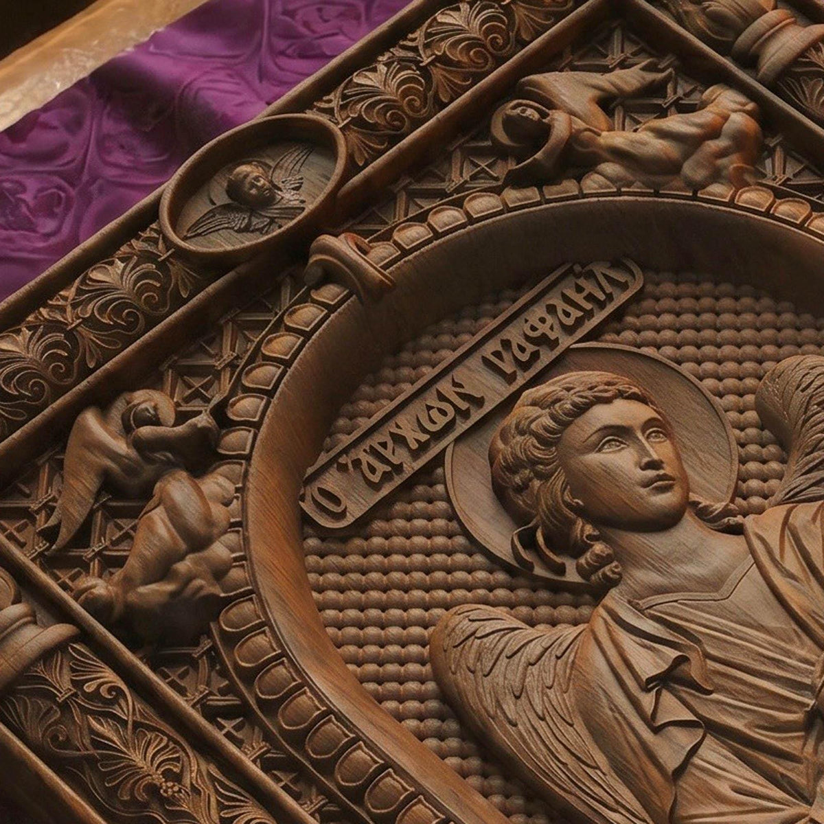 Archangel Raphael Wooden Carved Handmade Christian Icon | Byzantine Greek Orthodox Home Art Decor