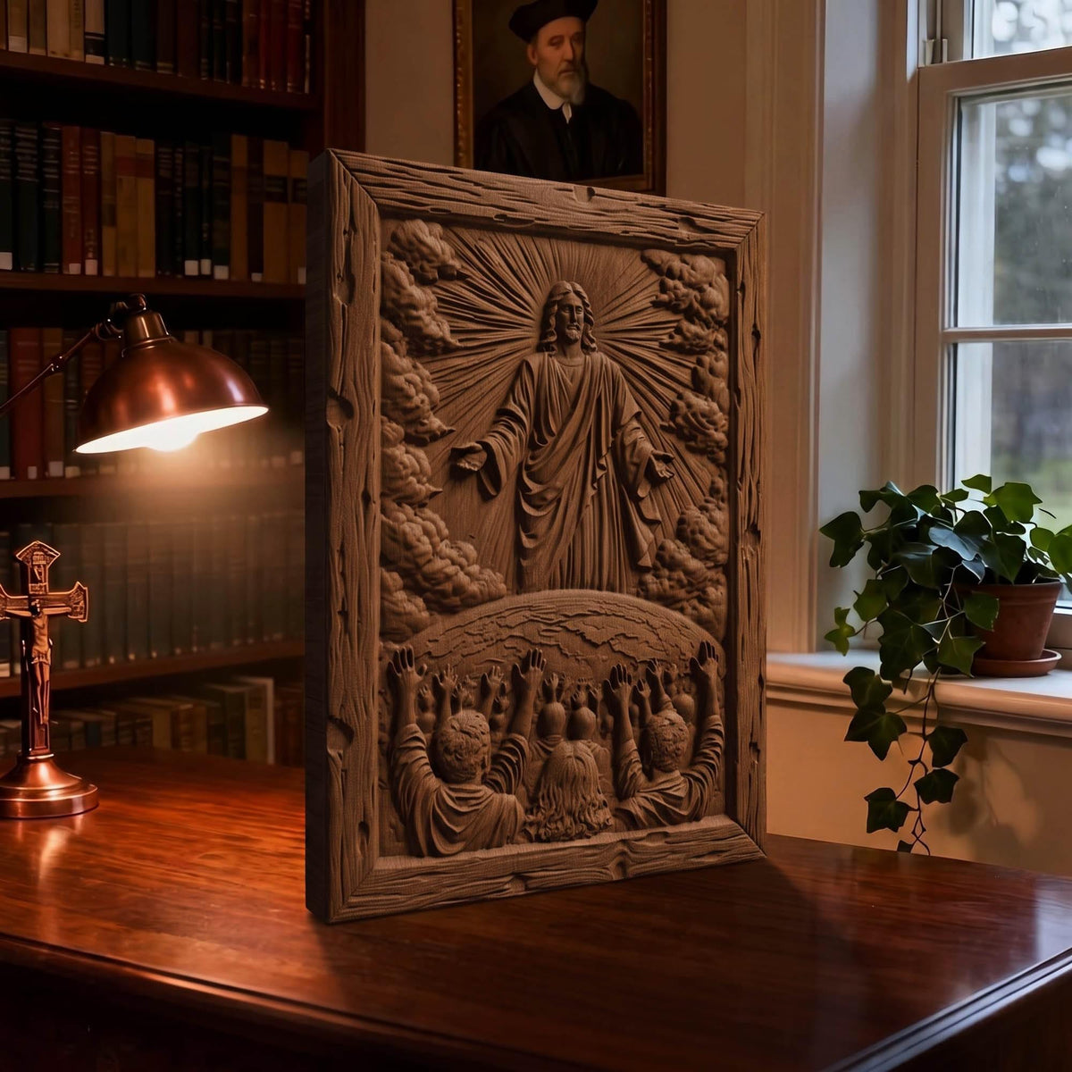 Jesus Blessing the World Wooden Carved Handmade Christian Icon  Byzantine Greek Orthodox Home Decor Cretan Holy Carvings