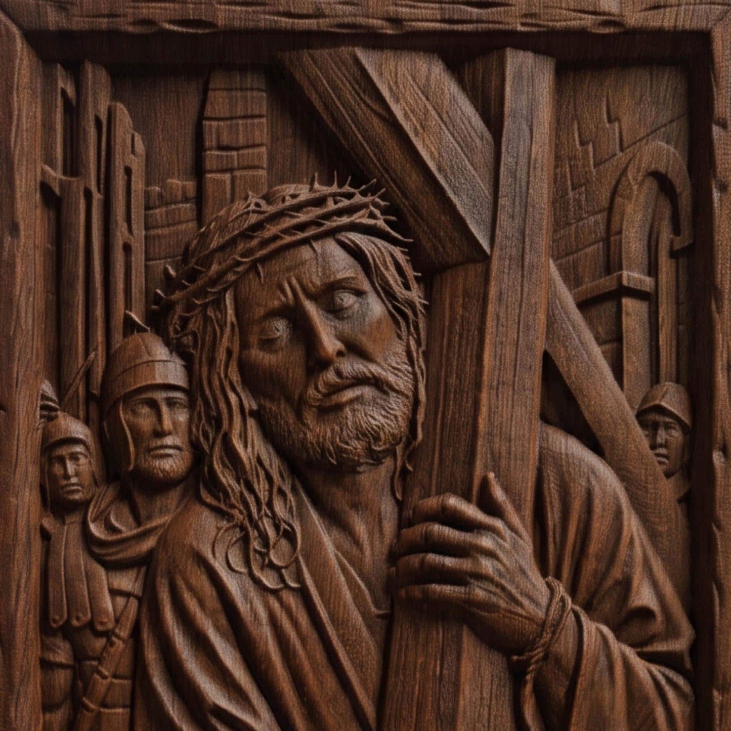 Jesus Christ Carries his Cross Wooden Carved Handmade Christian Icon  Byzantine Greek Orthodox Home Decor Cretan Holy Carvings